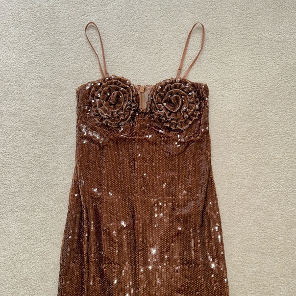 Brown Sequin Maxi dress with rosettes - Picture 12 of 17